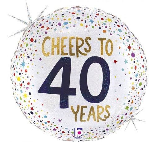 18"/ 46cm CONFETTI CHEERS TO 40 YEARS ROUND FOIL BALLOON