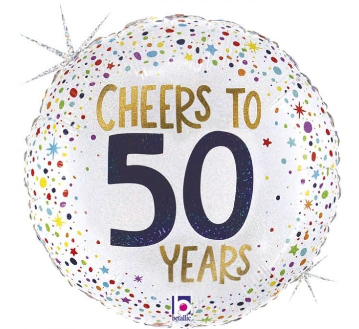18"/ 46cm CONFETTI CHEERS TO 50 YEARS ROUND FOIL BALLOON