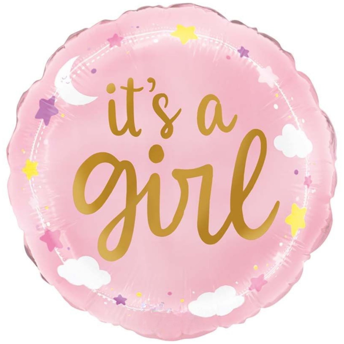 18"/ 46cm IT'S A GIRL STARS & CLOUDS ROUND FOIL BALLOON