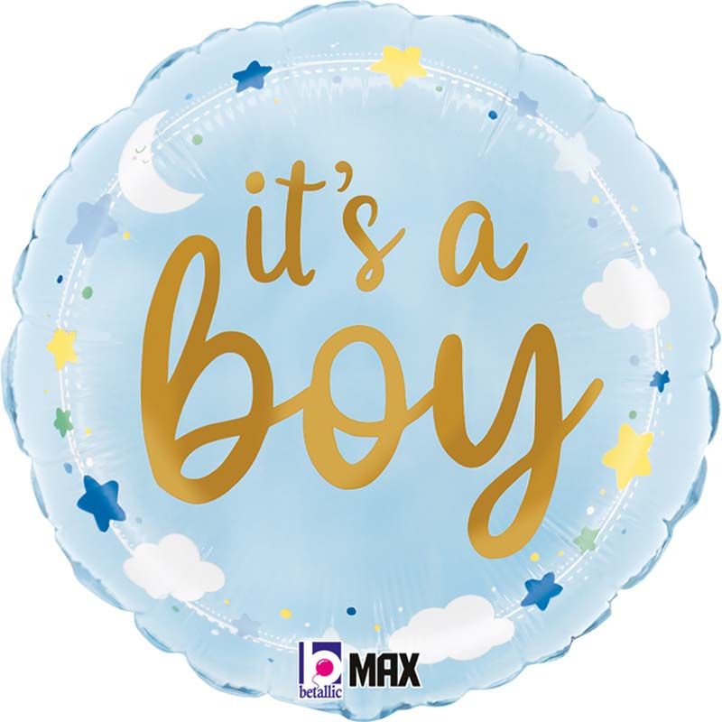 18"/ 46cm IT'S A BOY STARS & CLOUDS ROUND FOIL BALLOON