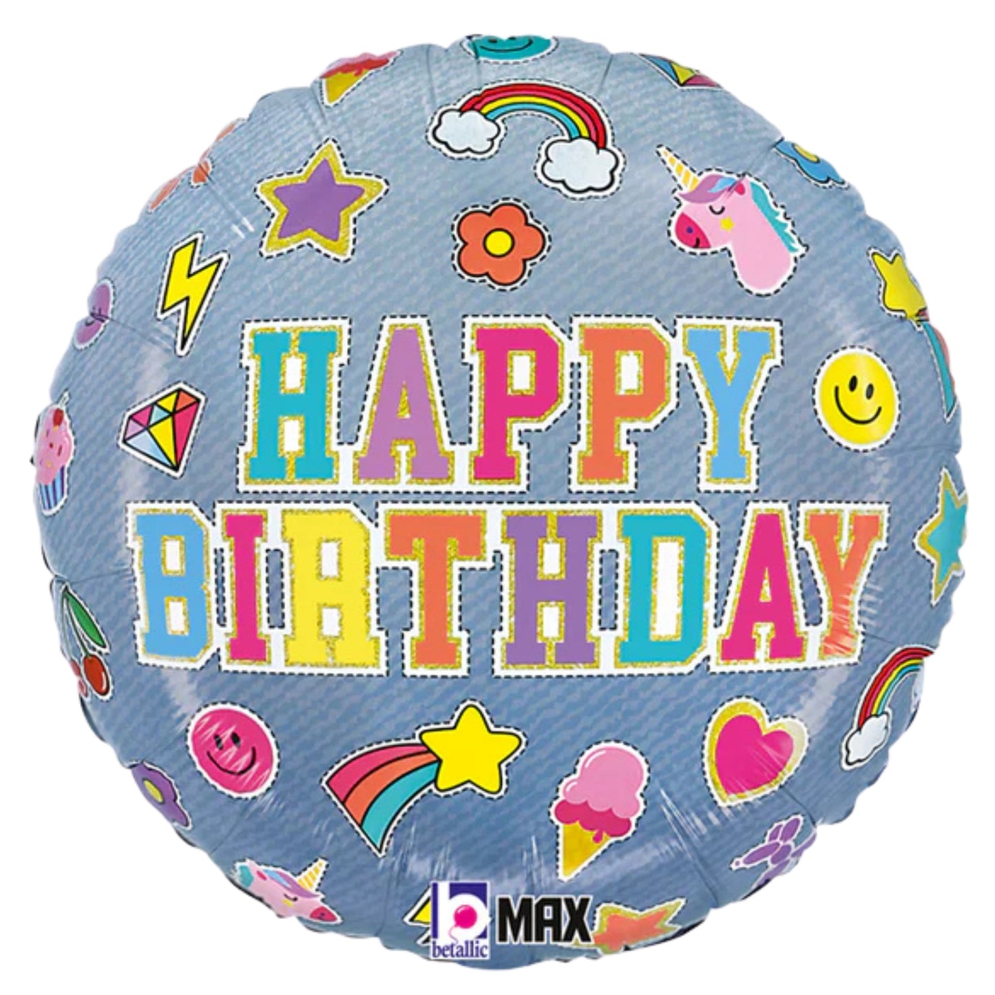 18"/ 46cm DENIM PATCHES HAPPY BIRTHDAY ROUND FOIL BALLOON