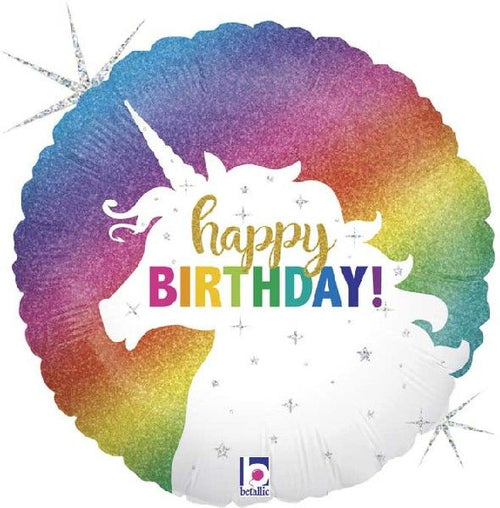 36"/ 91cm GLITTER UNICORN BIRTHDAY GIANT ROUND FOIL BALLOON