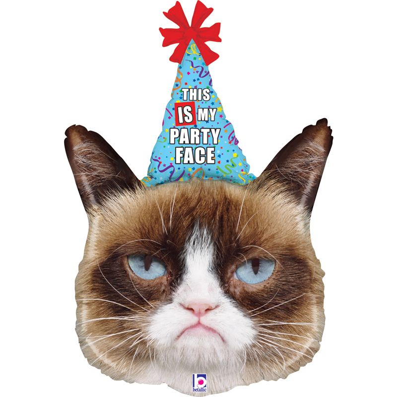 36"/ 91cm GRUMPY CAT PARTY FACE SUPERSHAPE FOIL BALLOON