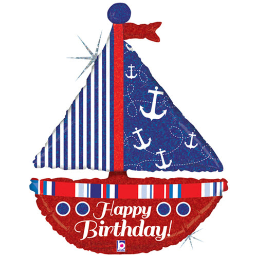 37"/ 94cm HAPPY BIRTHDAY NAUTICAL SAILBOAT SUPERSHAPE FOIL BALLOON