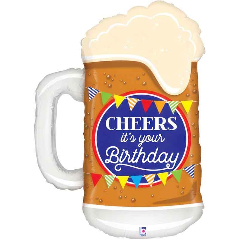 34"/ 86cm CHEERS BIRTHDAY BEER SUPERSHAPE FOIL BALLOON