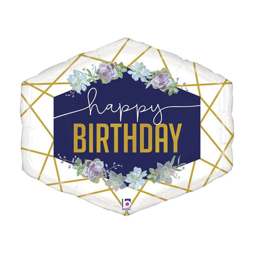 30"/ 76cm  HAPPY BIRTHDAY GEO NAVY GIANT HEXAGON FOIL BALLOON
