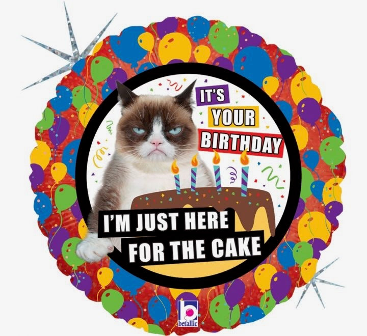 18"/ 46cm GRUMPY CAT JUST HERE FOR THE CAKE ROUND FOIL BALLOON