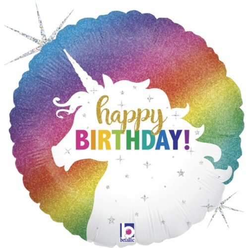 18"/ 46cm GLITTER UNICORN BIRTHDAY ROUND FOIL BALLOON
