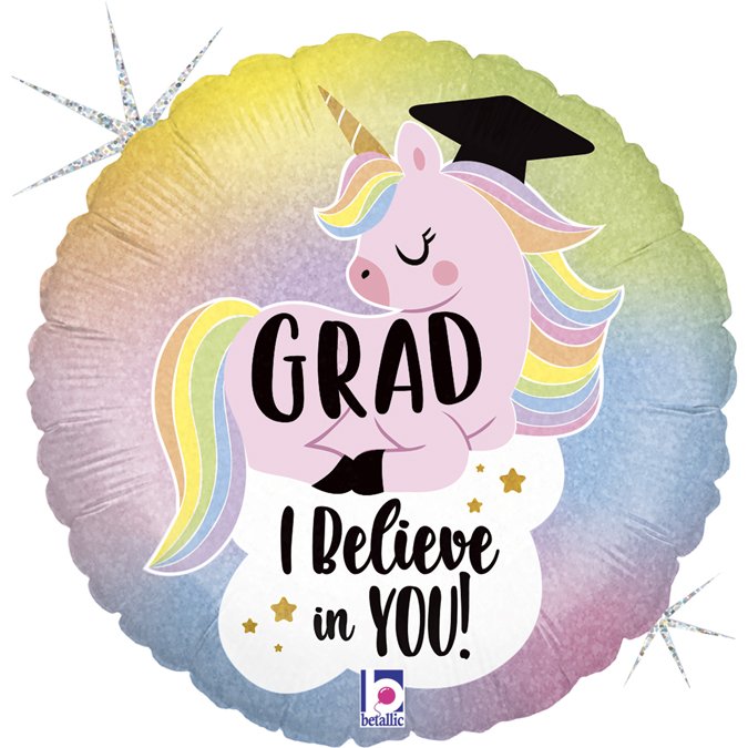 18"/ 46cm GRAD UNICORN ROUND FOIL BALLOON