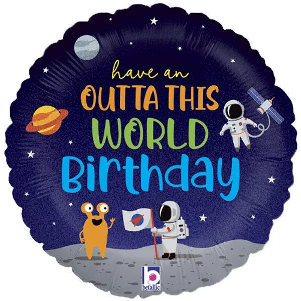 18"/ 46cm OUTTA THIS WORLD BIRTHDAY GLITTER ROUND FOIL BALLOON