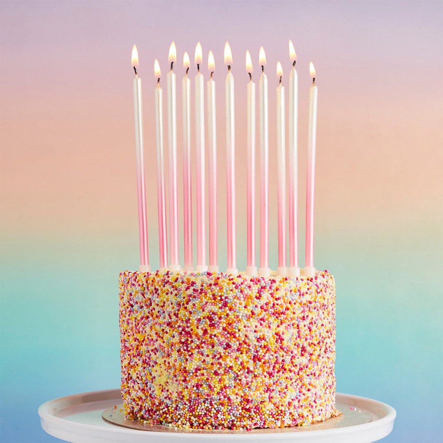 6"/ 15cm PINK OMBRE TALL SKINNY WAX CANDLES (12 PACK)