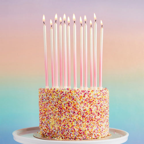 6"/ 15cm PINK OMBRE TALL SKINNY WAX CANDLES (12 PACK)
