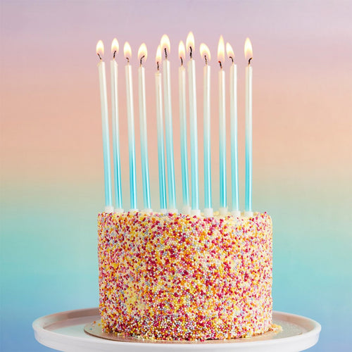 6"/ 15cm BLUE OMBRE TALL SKINNY WAX CANDLES (12 PACK)