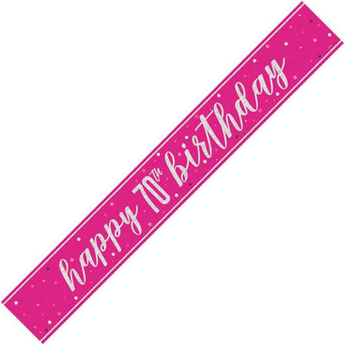 9ft / 2.7m GLITZ PINK 70TH BIRTHDAY BANNER