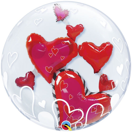 24″/ 61cm LOVELY FLOATING HEARTS BUBBLE BALLOON