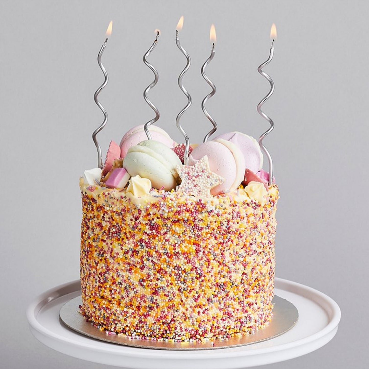 6"/ 15cm SILVER CURLY CANDLES (12 PACK)