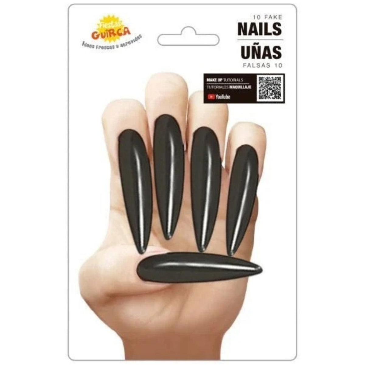 LONG BLACK GLUE-ON HALLOWEEN NAILS