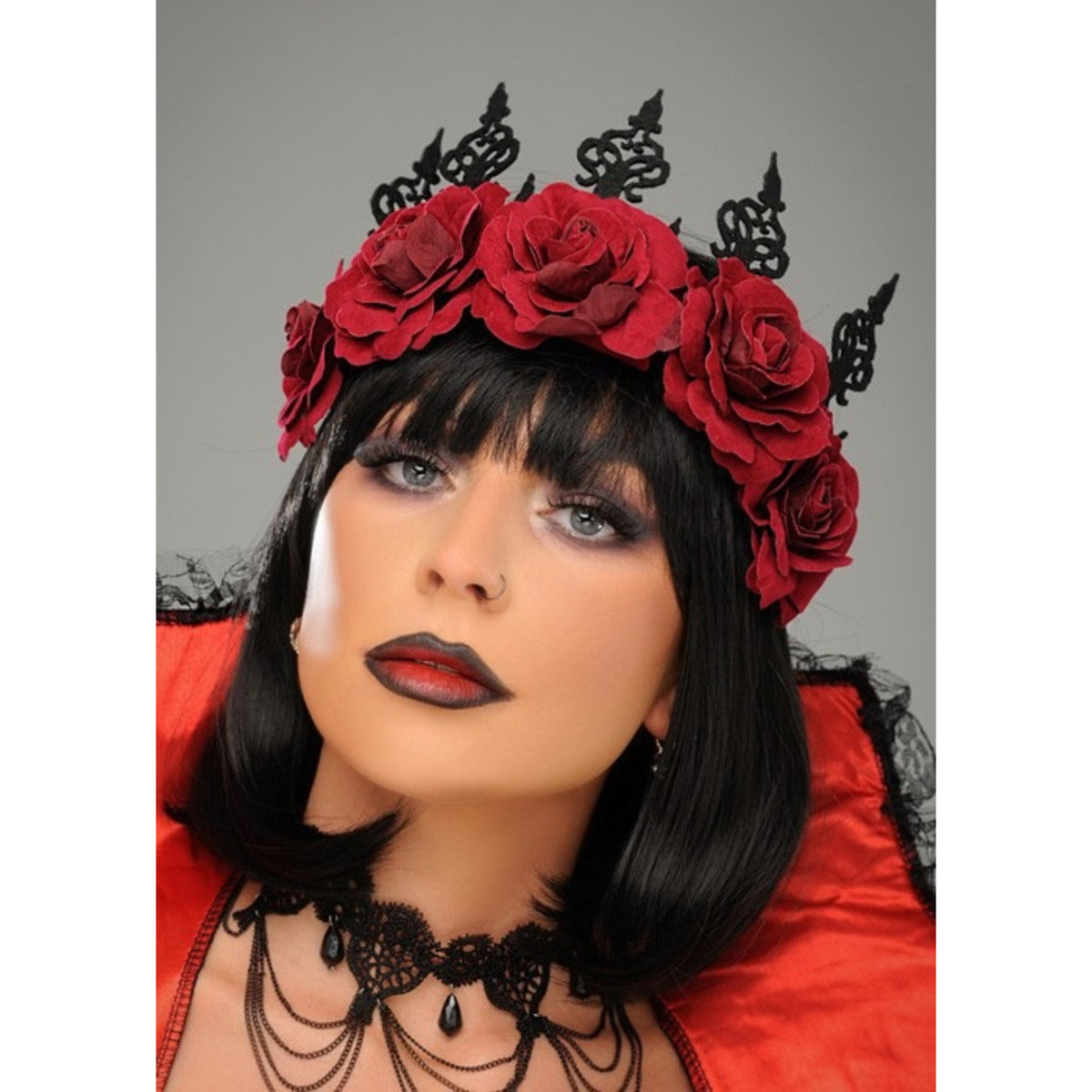 WICKED QUEEN GOTHIC BLACK CROWN HEADPIECE WITH ROSES