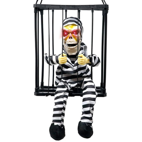 ANIMATRONIC IMPRISONED SKELETON HANGING DECORATION WITH LIGHT & SOUND (27cm)