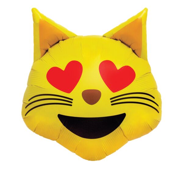22"/ 56cm CAT HEART EYES EMOJI SUPERSHAPE FOIL BALLOON