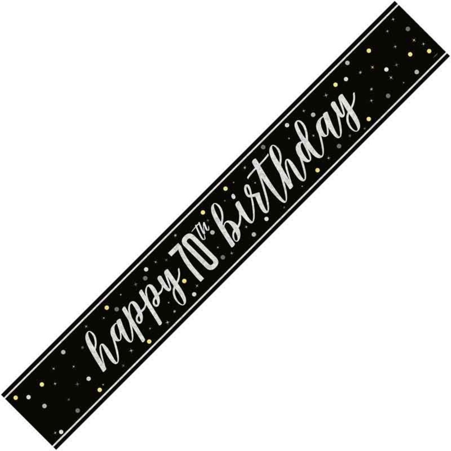 9ft / 2.7m GLITZ BLACK 70TH BIRTHDAY BANNER