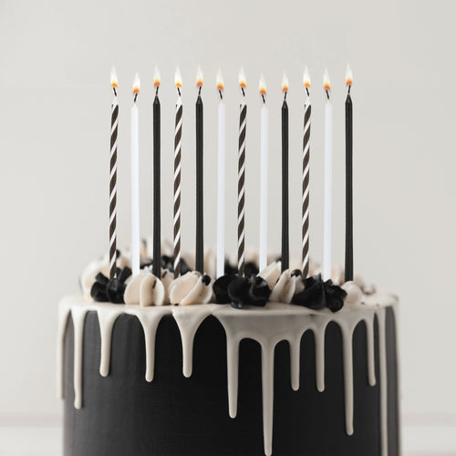 6"/ 15cm MONOCHROME TALL SKINNY CANDLES (12 PACK)