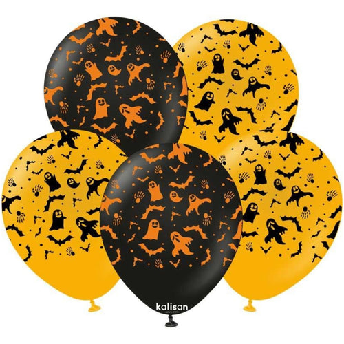 12"/ 30cm GHOSTS AND BATS HALLOWEEN LATEX BALLOON (2 ASSORTED DESIGNS)
