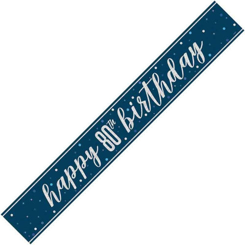 9ft / 2.7m GLITZ BLUE 80TH BIRTHDAY BANNER