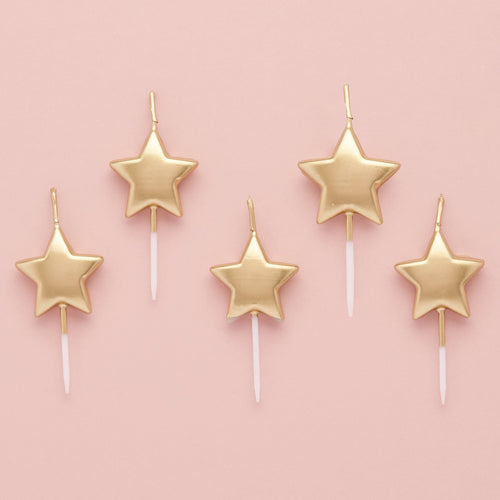 2"/ 5cm GOLD STAR CANDLES (5 PACK)