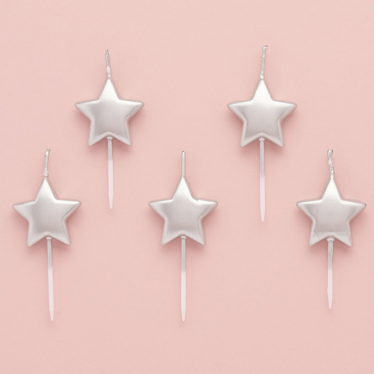 2"/ 5cm SILVER STAR CANDLES (5 PACK)