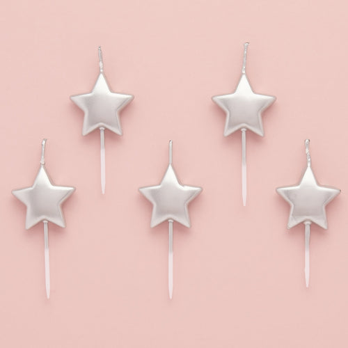 2"/ 5cm SILVER STAR CANDLES (5 PACK)