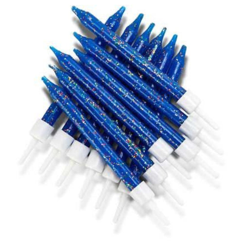 3"/ 7.5cm NAVY GLITTER BIRTHDAY CANDLES WITH HOLDERS (12 PACK)