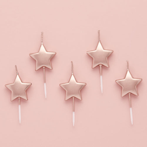 2"/ 5cm ROSE GOLD STAR CANDLES (5 PACK)