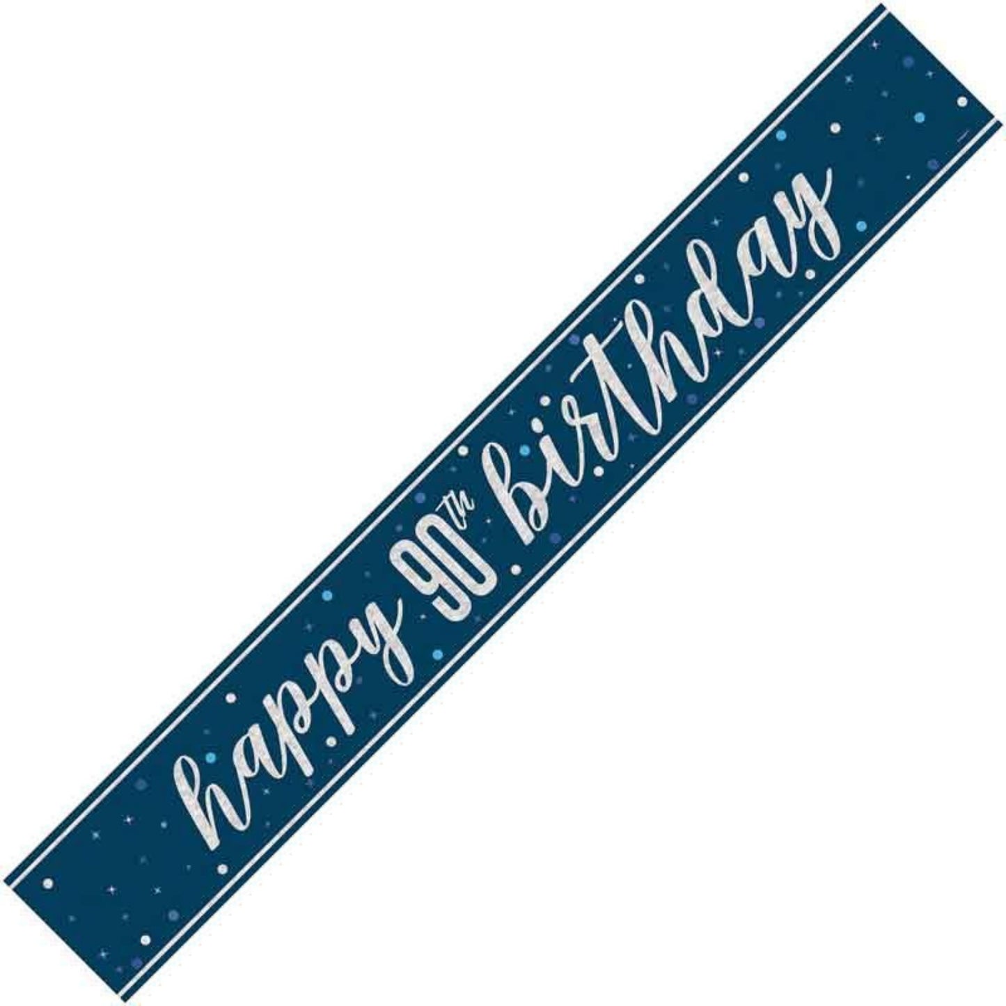 9ft / 2.7m GLITZ BLUE 90TH BIRTHDAY BANNER
