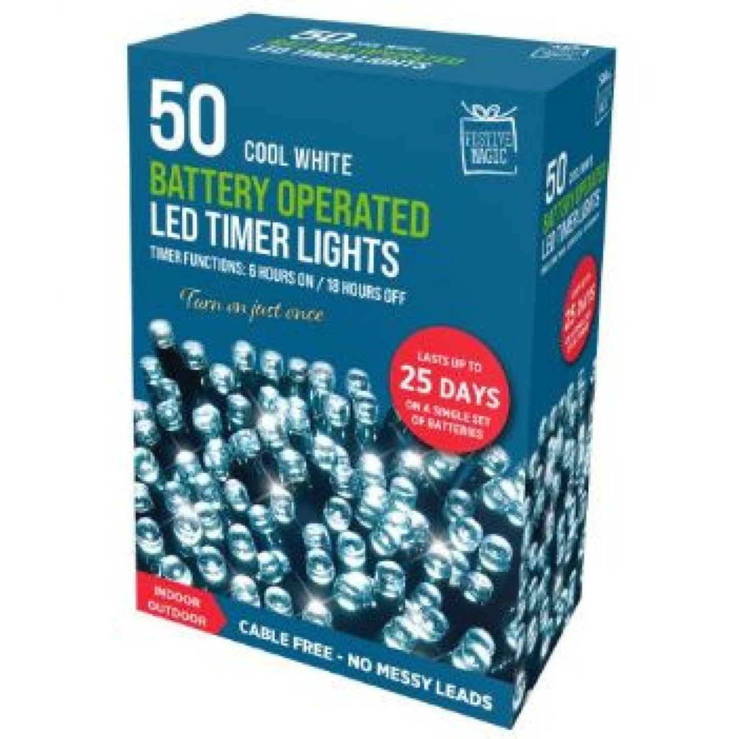 50 WHITE LED LIGHTS (BATTERY OPERATED)