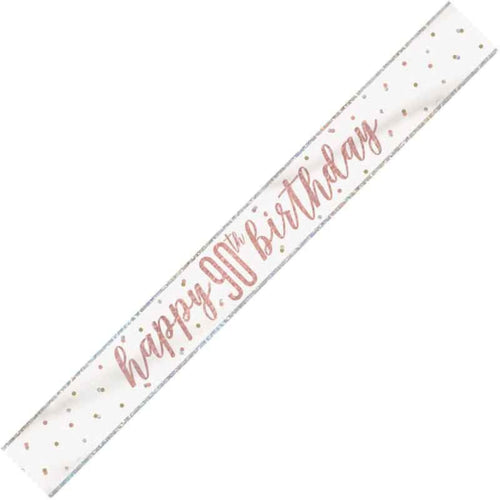 9ft / 2.7m GLITZ ROSE GOLD 90TH BIRTHDAY BANNER