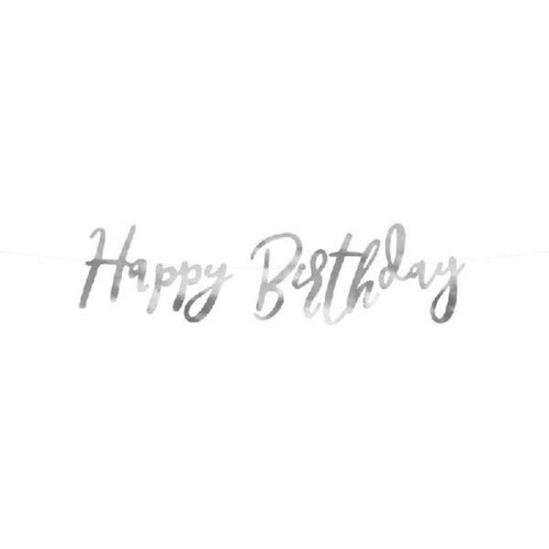 2ft / 62cm SILVER HAPPY BIRTHDAY DIE CUT BANNER