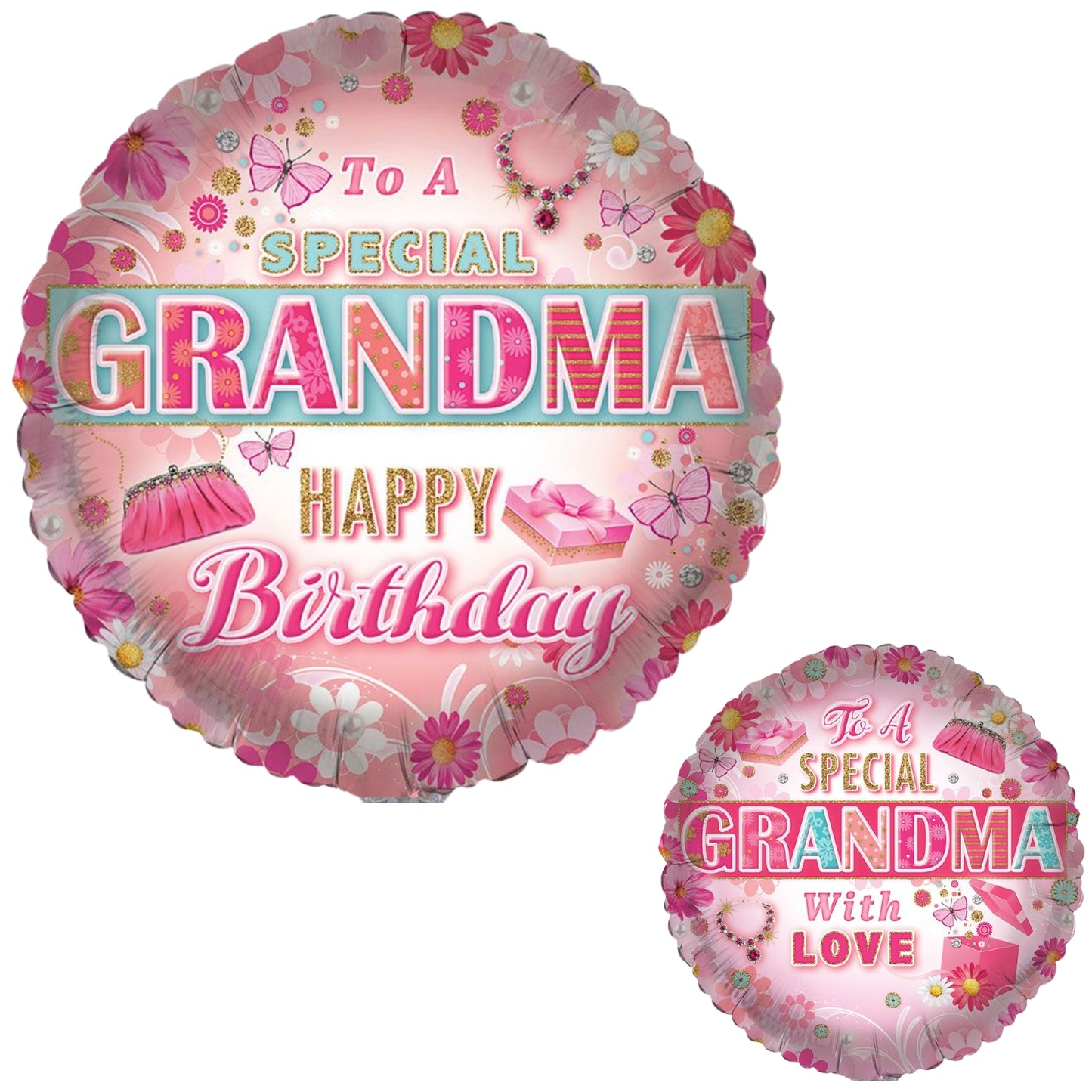 18"/ 46cm HAPPY BIRTHDAY GRANDMA DOUBLE-SIDED ROUND FOIL BALLOON