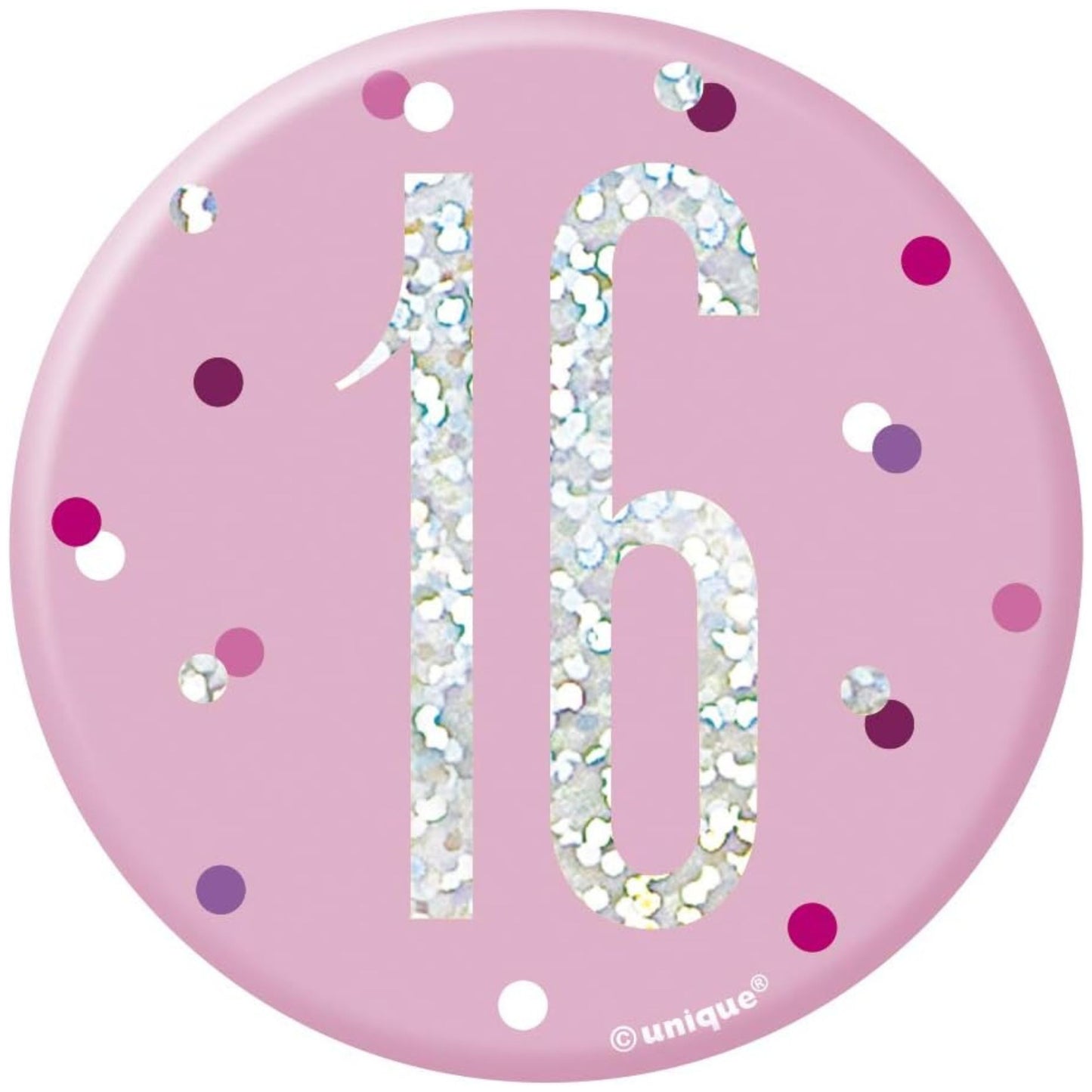 3"/ 8cm GLITZ PINK 16th BIRTHDAY BADGE