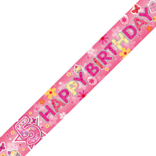 9ft / 2.7m GIRLS 5TH BIRTHDAY BANNER