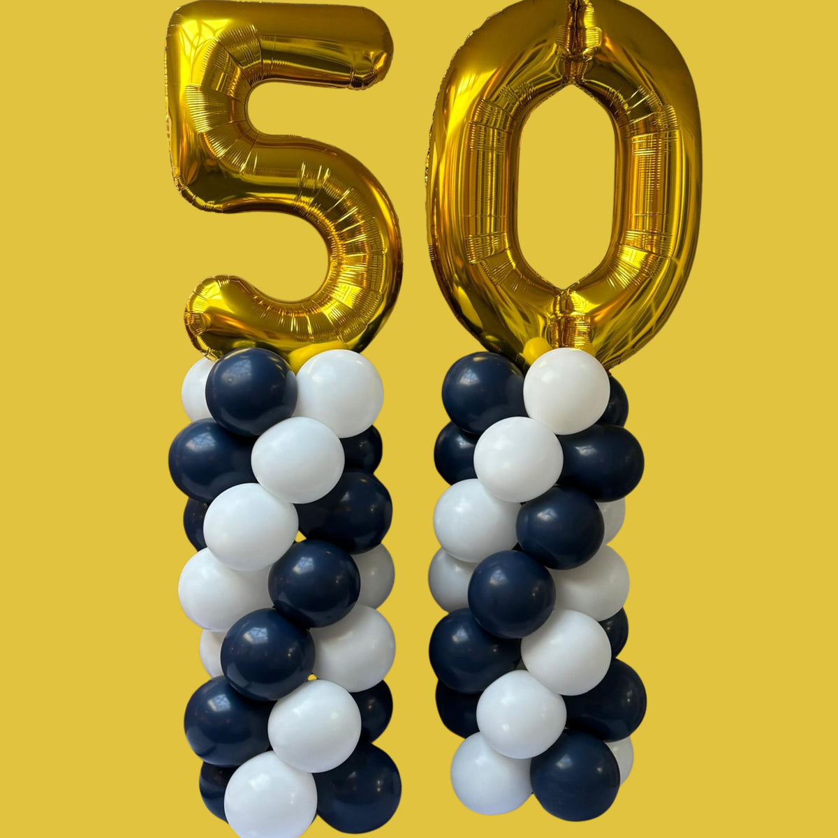 Navy & White Spiral Towers with Classic Gold '50' on top