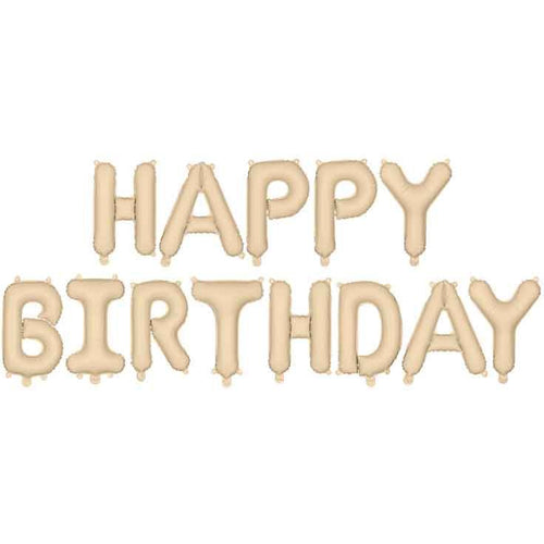 PASTEL BEIGE 'HAPPY BIRTHDAY' AIR FILL FOIL LETTER BALLOON KIT (134 x 14"/ 340 x 35cm)