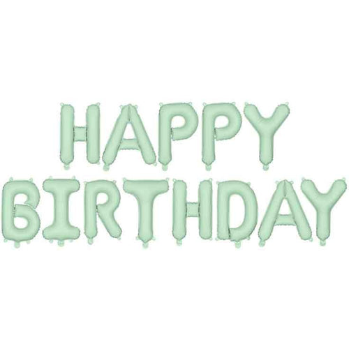PASTEL GREEN 'HAPPY BIRTHDAY' AIR FILL FOIL LETTER BALLOON KIT (134 x 14"/ 340 x 35cm)