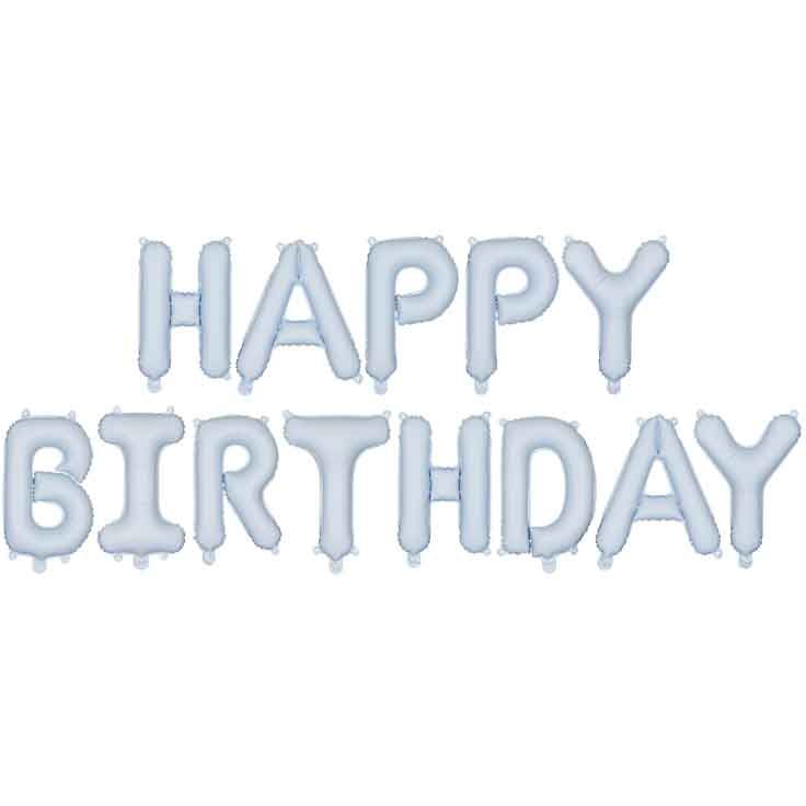 PASTEL LIGHT BLUE 'HAPPY BIRTHDAY' AIR FILL FOIL LETTER BALLOON KIT (134 x 14"/ 340 x 35cm)