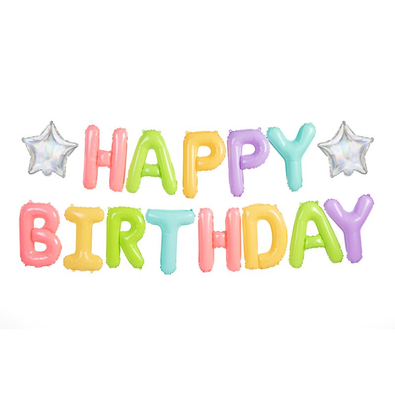 PASTEL MULTICOLOUR 'HAPPY BIRTHDAY' AIR FILL FOIL LETTER BALLOON KIT (156 x 14"/ 395 x 35cm)