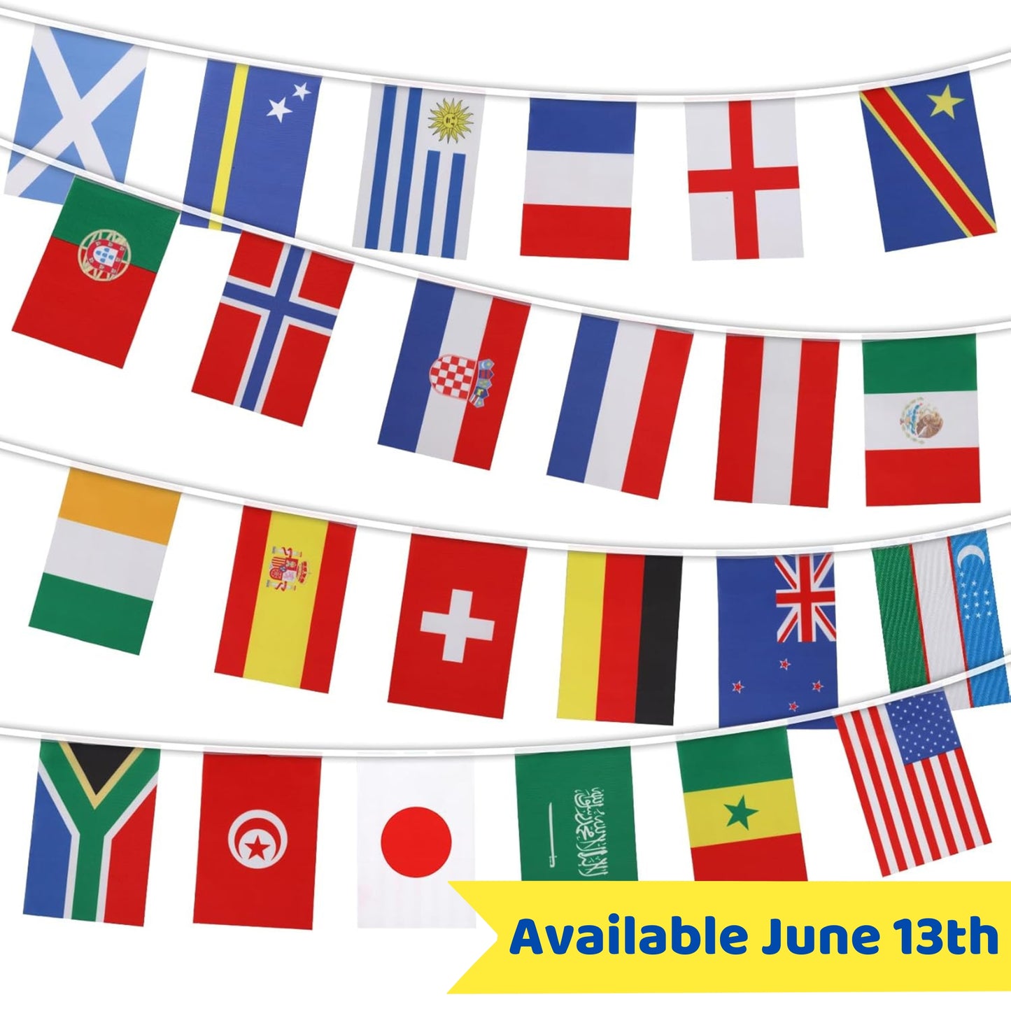 WORLD CUP 2026 BUNTING (ALL 48 FLAGS, 14.5m LONG, EACH FLAG 14cm x 21cm)